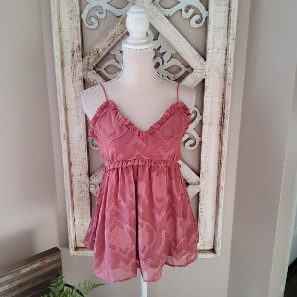 Fanco Women's Flowy Babydoll Button Back Ruffle Tank Top in Dusty Rose - Picture 2 of 16